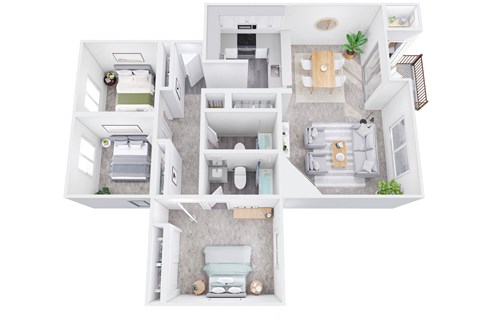 Floor plan for 3 beds, 2 baths, 1200 sqft